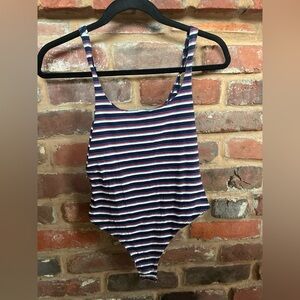 Garage White & Red Striped Scoop Neck Bodysuit